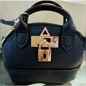 Navy Blue & Rose Gold Leather Mini Handbags Purse Charm